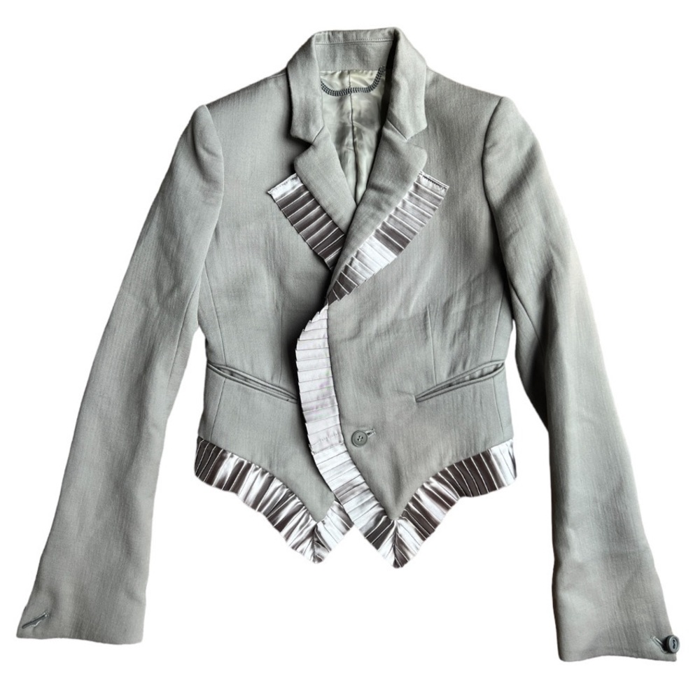 Mihara Yasuhiro Silver Pleated Trim Wool Blazer